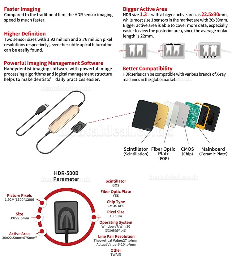 Handy HDR-500B Dental RVG X-Ray Sensor USB Digital Intraoral Imaging System